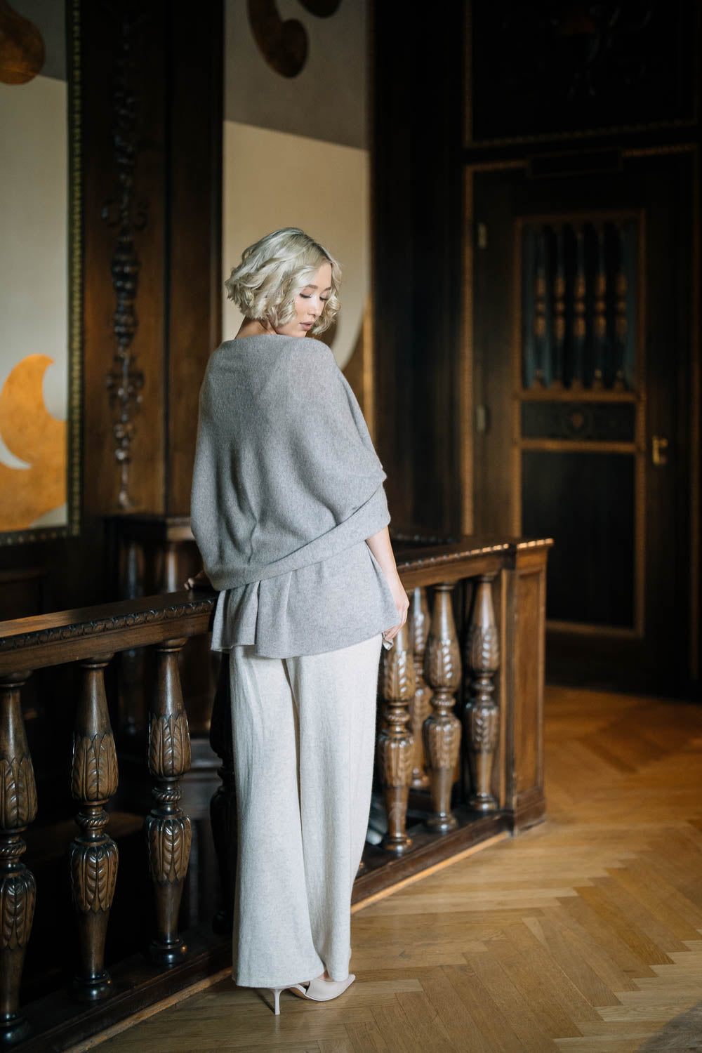 Schal taupe aus Kaschmir- & Merinowolle